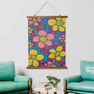 Retro Daisies Colorful Print Hanging Tapestry
