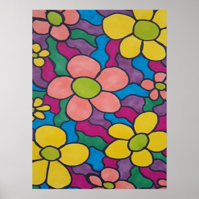 Retro Daisies Colourful Print  (Front)