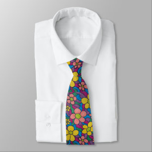 Retro Daisies Colourful Print Tie