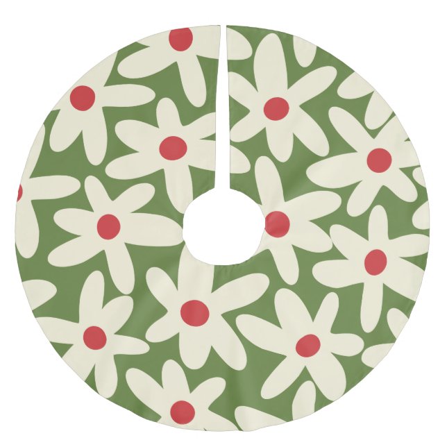 Retro Daisies Floral Christmas Pattern Brushed Polyester Tree Skirt (Front)