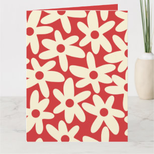 Retro Daisies Floral Pattern Red and Cream Card