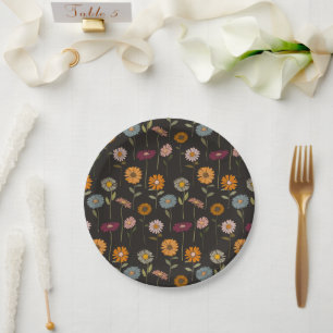 Retro Daisies Flowers Pattern Paper Plate