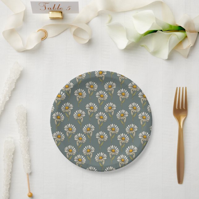 Retro Daisies Flowers Pattern  Paper Plate (Wedding)