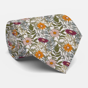 Retro Daisies Flowers Pattern  Tie