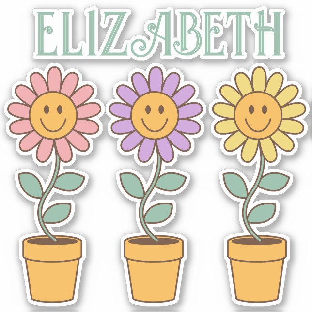 Retro Daisies in Pots Smile Personalized (Front)