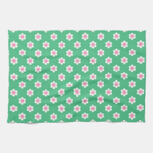 Retro Daisies Pink and Green Kitchen Towel