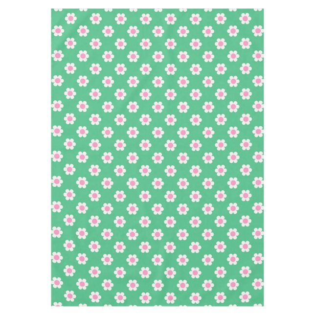 Retro Daisies Pink and Green Tablecloth (Front)