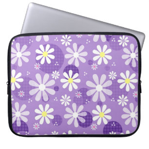 Retro Daisies Purple Gingham Circles Laptop Sleeve