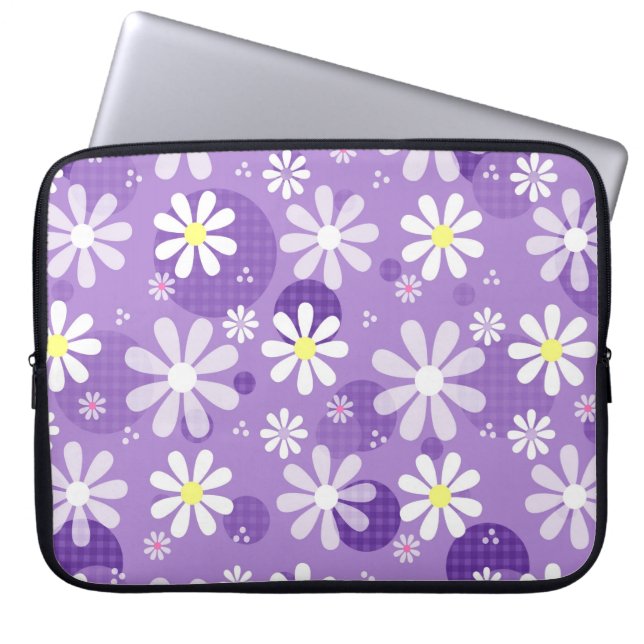 Retro Daisies Purple Gingham Circles Laptop Sleeve (Front)
