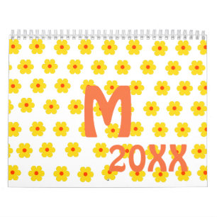 Retro Daisies Yellow floral botanical pattern  Calendar