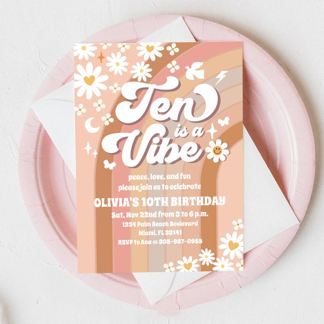 Retro Daisy 10th Birthday Invitation (Creator Uploaded)