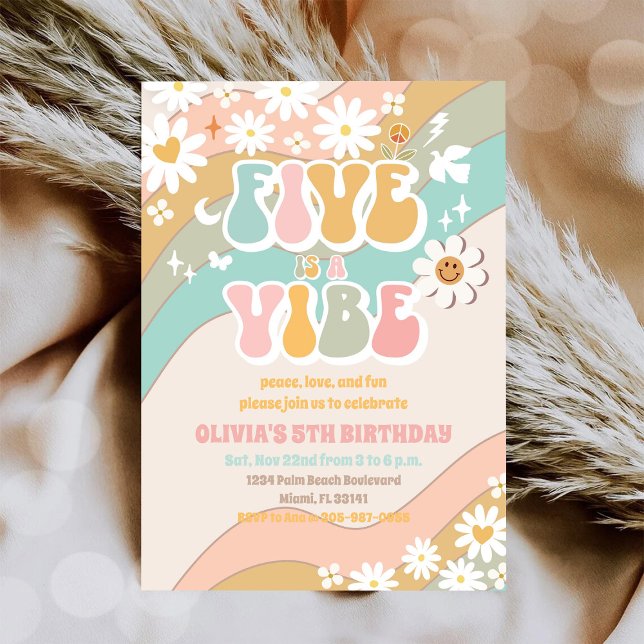 Retro Daisy 5th Birthday Invitation (Creator Uploaded)