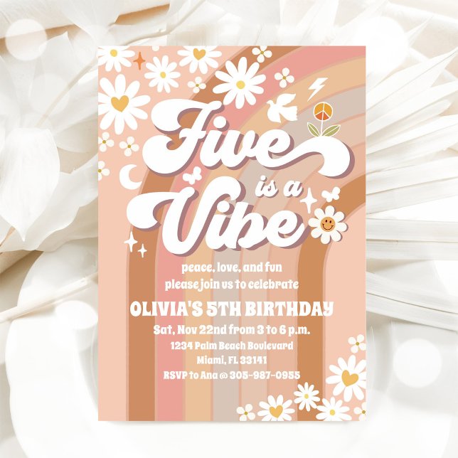 Retro Daisy 5th Birthday Invitation (Creator Uploaded)