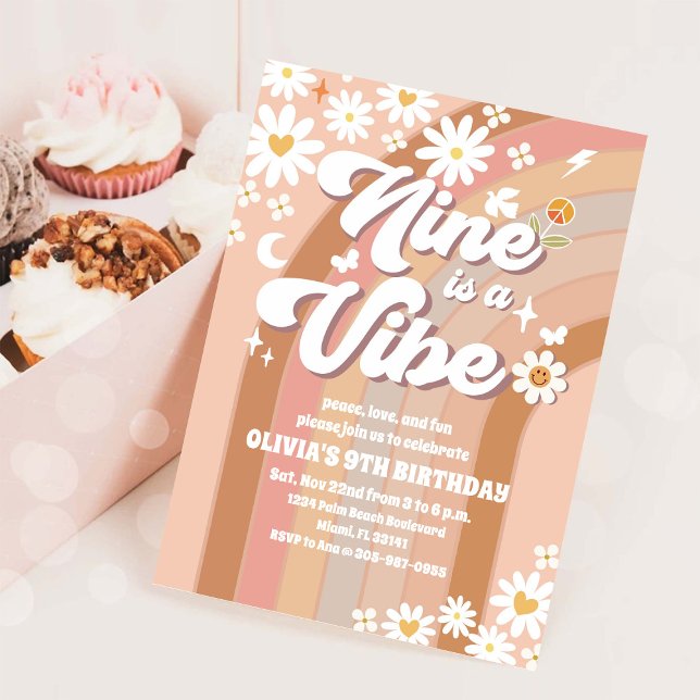 Retro Daisy 9th Birthday Invitation (Creator Uploaded)