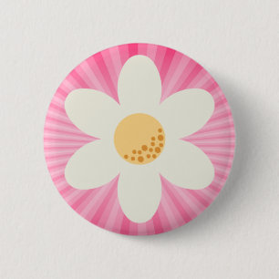 Retro Daisy and Pink Sunburst Boho 2 Inch Round Button