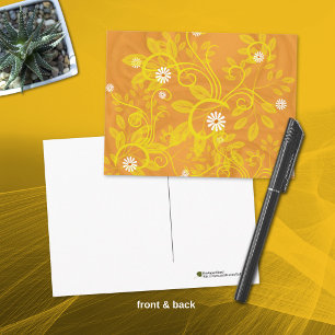 Retro Daisy and Yellow Filigree Over Orange Postcard