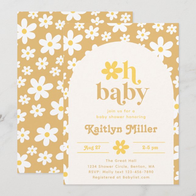 Retro Daisy Baby Shower Invitation | Retro Baby (Front/Back)