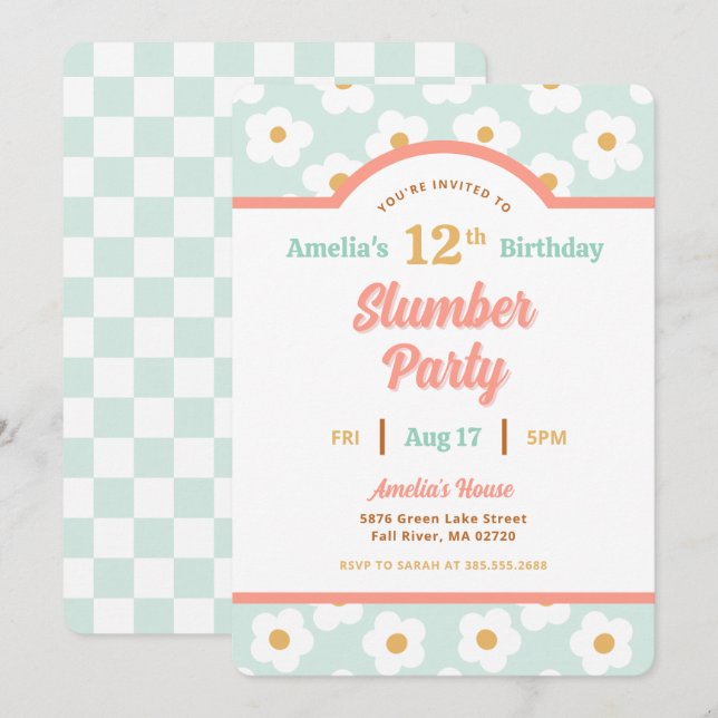 Retro Daisy Birthday Slumber Party Invitation (Front/Back)