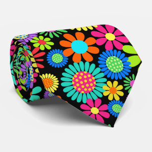 Retro Daisy Blossom Flower Power Pattern Tie