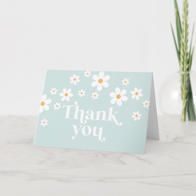Retro Daisy blue boho thank you card (Front)