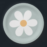 Retro Daisy blue Paper Plates<br><div class="desc">Groovy One Retro Sunshine Rainbow Daisy inspired first birthday party plates.</div>