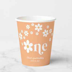 Retro daisy boho 1st birthday paper cups