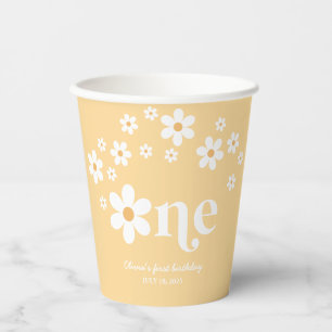 Retro daisy boho 1st birthday paper cups