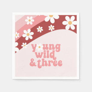 Retro daisy boho floral 3rd birthday napkin