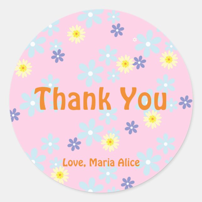 Retro daisy boho floral birthday thank you classic round sticker (Front)