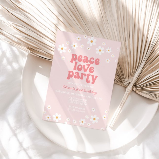 Retro daisy boho floral peace love party birthday  invitation (Creator Uploaded)