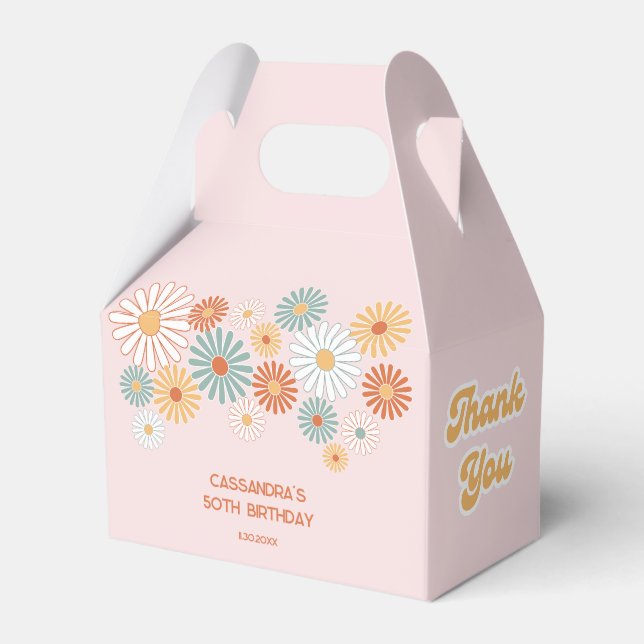 Retro Daisy Boho Groovy Floral Birthday Favor Box (Front Side)