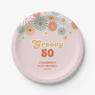 Retro Daisy Boho Groovy Floral Birthday Paper Plate