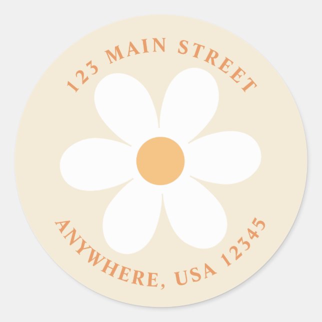 Retro daisy boho return address label (Front)