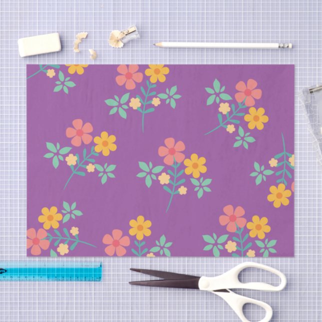 Retro Daisy Bouquet Pattern in Purple Tissue Paper (Craft)