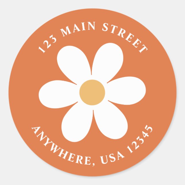 Retro daisy burnt orange boho return address label (Front)