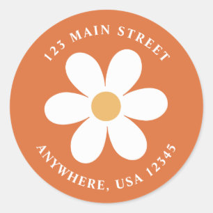 Retro daisy burnt orange boho return address label