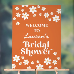 Retro Daisy Burnt Orange Bridal Shower Acrylic Sign