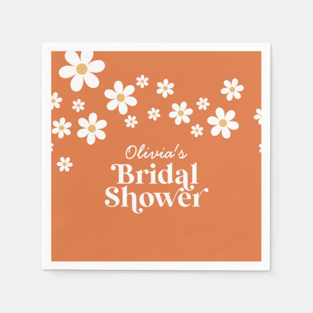 Retro Daisy burnt orange bridal shower Napkin (Front)