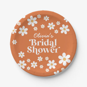 Retro Daisy burnt orange bridal shower Paper Plate