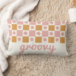 Retro Daisy Chequerboard Pattern Lumbar Pillow