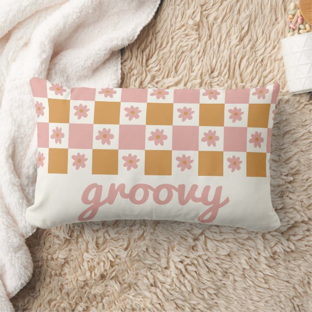 Retro Daisy Chequerboard Pattern Lumbar Pillow (Blanket)