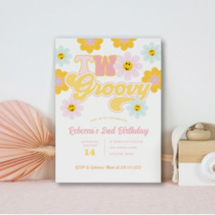 Retro Daisy Deux Super Invitation de deuxième anni