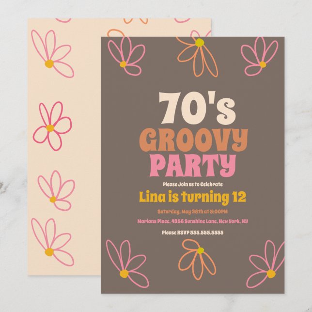  Retro Daisy Doodle Groovy Bohemian Birthday   Invitation (Front/Back)