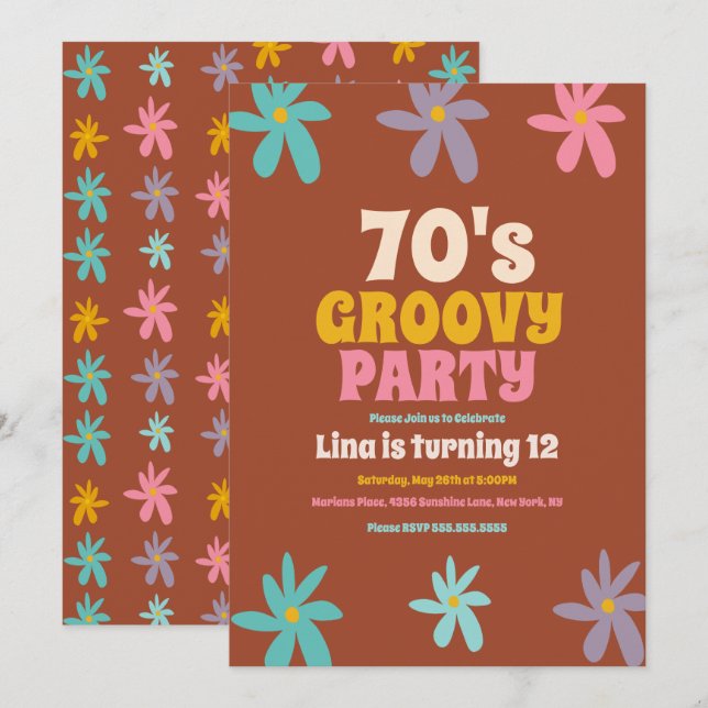  Retro Daisy Doodle Groovy Flowers Birthday Party Invitation (Front/Back)