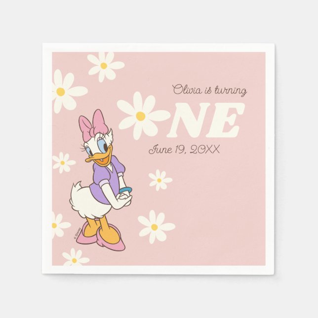 Retro Daisy Duck | Daisy First Birthday Napkin (Front)