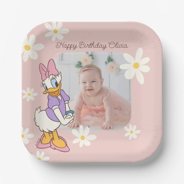Retro Daisy Duck | Daisy First Birthday Paper Plate (Front)