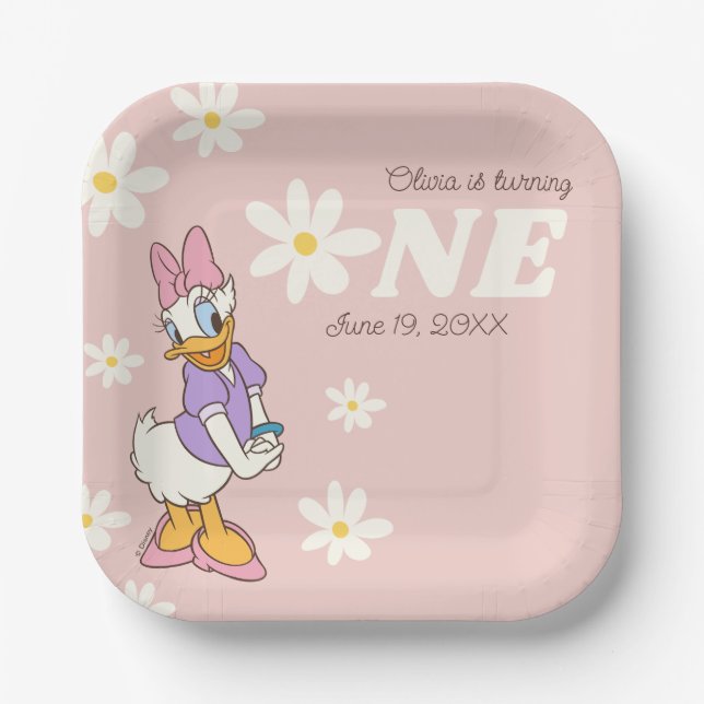 Retro Daisy Duck | Daisy First Birthday Paper Plate (Front)