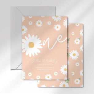 Retro Daisy First Birthday Invitation