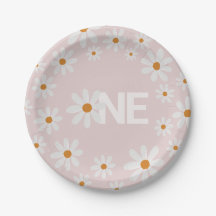 Retro Daisy First Birthday Paper Plates