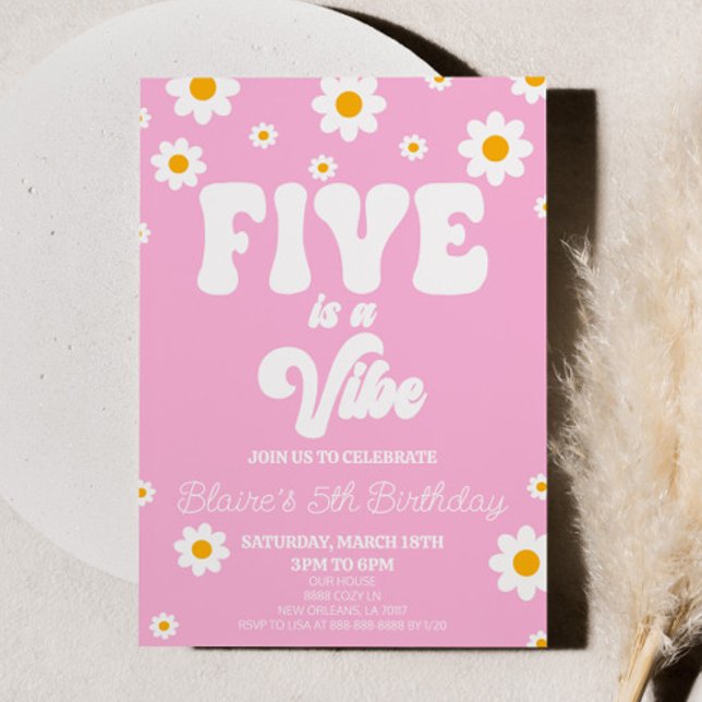 Retro Daisy Five Is A Vibe 5th Birthday Party Invitation (Creator Uploaded)